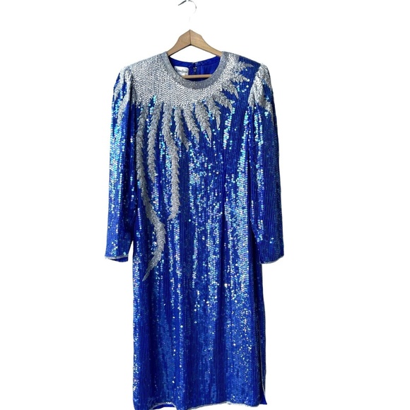 Vintage NEIMAN MARCUS Cocktail Silk Dress Women's M Sequins Beaded
